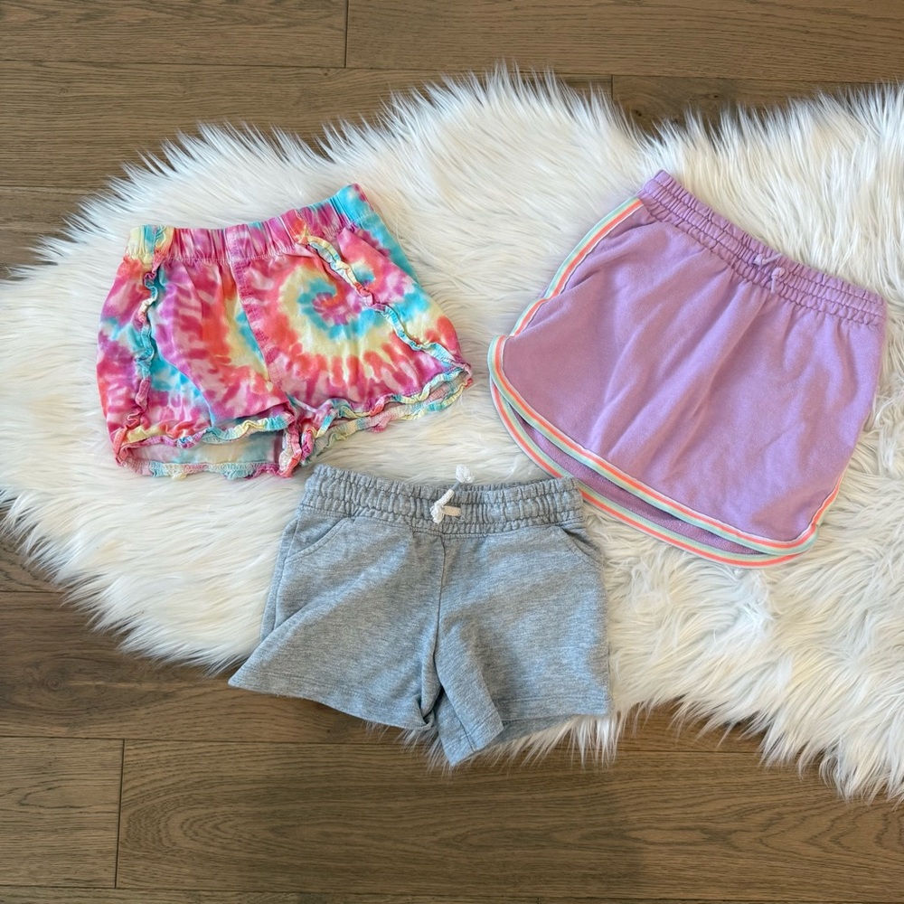 Tie-Dye, Purple, and Gray Kids Shorts/Skort Trio